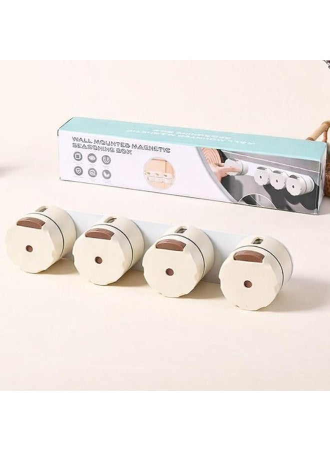 طقم برطمانات توابل مغناطيسية جداري من الفولاذ المقاوم للصدأ منظم تخزين المطبخ-4 عبوات - Image 1